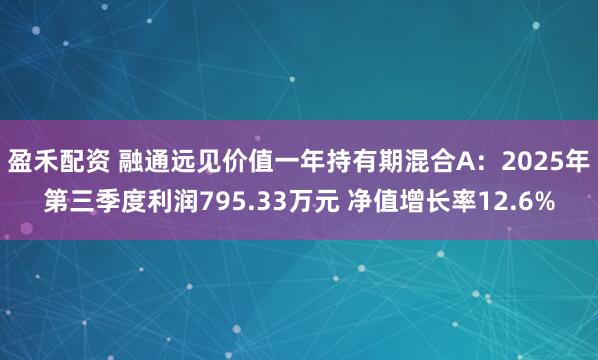 盈禾配资 融通远见价值一年持有期混合A：2025年第三季度利润795.33万元 净值增长率12.6%